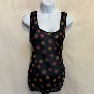 A-152 Gap Black With Pink & Yellow Dot Racer Back Rank‎ Top Size L